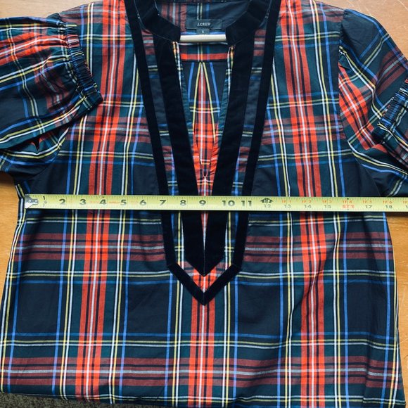 J.Crew Velvet Trimmed V Neck Tunic Size Sm Black Stewart Tartenl Crisp Popover - Picture 6 of 16